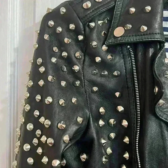 **Host Pick **ZARA BLACK REAL LEATHER BIKER JACKET WITH  STUDS AND PATCHES - Picture 17 of 17